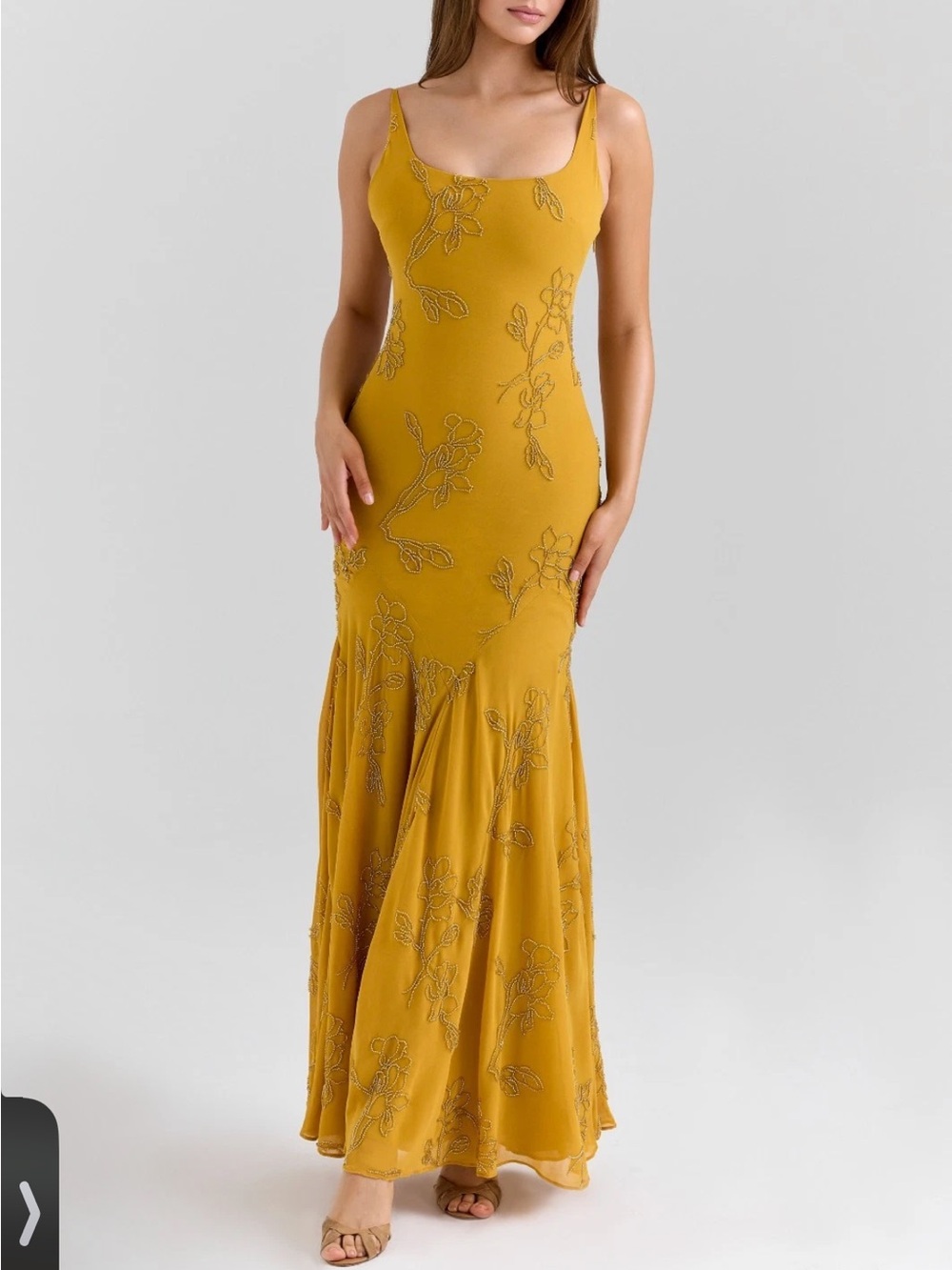 House of CB Rosalia gold embellished hand Beaded Maxi Dress